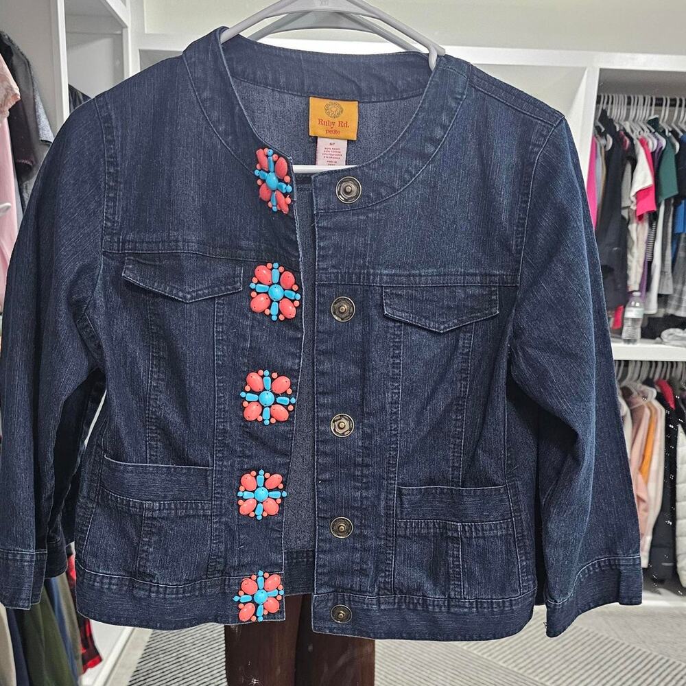 Ruby Rd. Embellished Denim Jacket – Size 6P / Medium - Picture 2 of 5